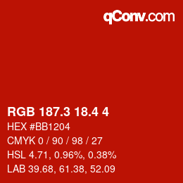 カラーコード: RGB 187.3 18.4 4 | qconv.com