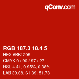 カラーコード: RGB 187.3 18.4 5 | qconv.com
