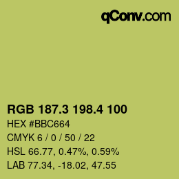 カラーコード: RGB 187.3 198.4 100 | qconv.com