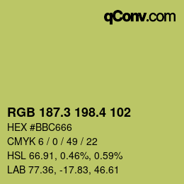 カラーコード: RGB 187.3 198.4 102 | qconv.com