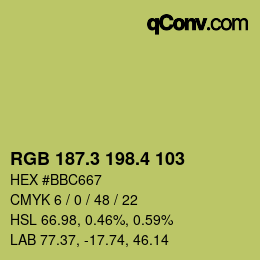 カラーコード: RGB 187.3 198.4 103 | qconv.com