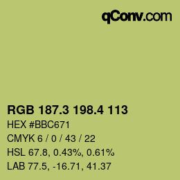 カラーコード: RGB 187.3 198.4 113 | qconv.com