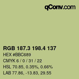 カラーコード: RGB 187.3 198.4 137 | qconv.com