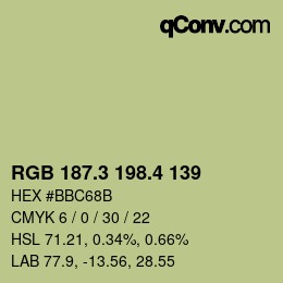 カラーコード: RGB 187.3 198.4 139 | qconv.com