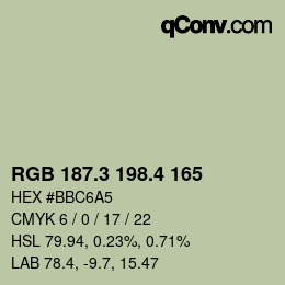 カラーコード: RGB 187.3 198.4 165 | qconv.com