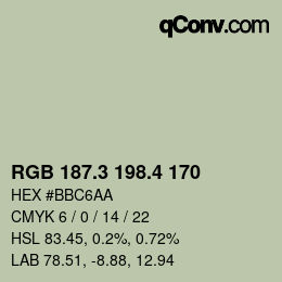 カラーコード: RGB 187.3 198.4 170 | qconv.com