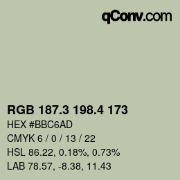 カラーコード: RGB 187.3 198.4 173 | qconv.com