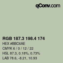 カラーコード: RGB 187.3 198.4 174 | qconv.com