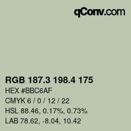 カラーコード: RGB 187.3 198.4 175 | qconv.com