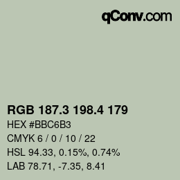 カラーコード: RGB 187.3 198.4 179 | qconv.com