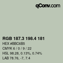 カラーコード: RGB 187.3 198.4 181 | qconv.com
