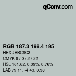 カラーコード: RGB 187.3 198.4 195 | qconv.com