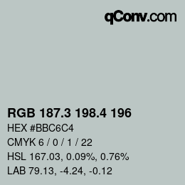 カラーコード: RGB 187.3 198.4 196 | qconv.com