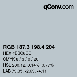 カラーコード: RGB 187.3 198.4 204 | qconv.com