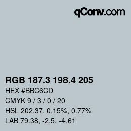 カラーコード: RGB 187.3 198.4 205 | qconv.com