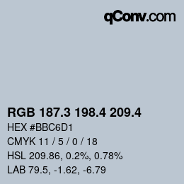 カラーコード: RGB 187.3 198.4 209.4 | qconv.com