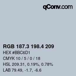 カラーコード: RGB 187.3 198.4 209 | qconv.com