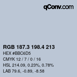 カラーコード: RGB 187.3 198.4 213 | qconv.com