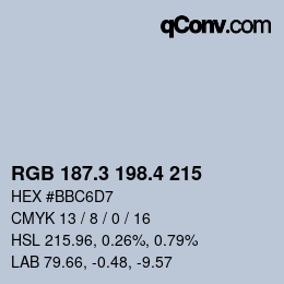 カラーコード: RGB 187.3 198.4 215 | qconv.com