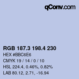 カラーコード: RGB 187.3 198.4 230 | qconv.com