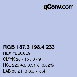 カラーコード: RGB 187.3 198.4 233 | qconv.com