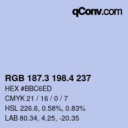 カラーコード: RGB 187.3 198.4 237 | qconv.com