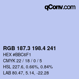 カラーコード: RGB 187.3 198.4 241 | qconv.com