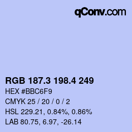 カラーコード: RGB 187.3 198.4 249 | qconv.com