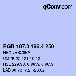 カラーコード: RGB 187.3 198.4 250 | qconv.com