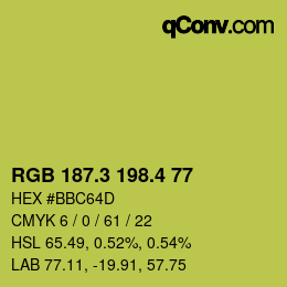 カラーコード: RGB 187.3 198.4 77 | qconv.com