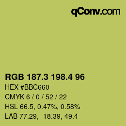 カラーコード: RGB 187.3 198.4 96 | qconv.com