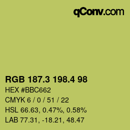 カラーコード: RGB 187.3 198.4 98 | qconv.com