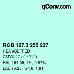 カラーコード: RGB 187.3 255 237 | qconv.com