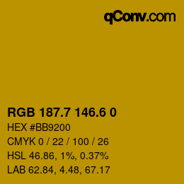 カラーコード: RGB 187.7 146.6 0 | qconv.com
