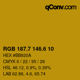 カラーコード: RGB 187.7 146.6 10 | qconv.com