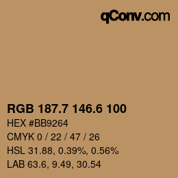 カラーコード: RGB 187.7 146.6 100 | qconv.com