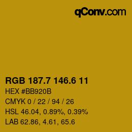 カラーコード: RGB 187.7 146.6 11 | qconv.com