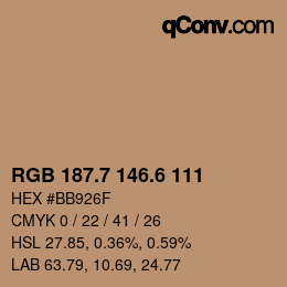 カラーコード: RGB 187.7 146.6 111 | qconv.com