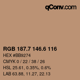 カラーコード: RGB 187.7 146.6 116 | qconv.com