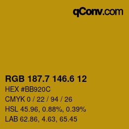 カラーコード: RGB 187.7 146.6 12 | qconv.com