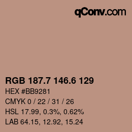 カラーコード: RGB 187.7 146.6 129 | qconv.com