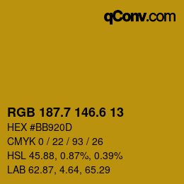カラーコード: RGB 187.7 146.6 13 | qconv.com