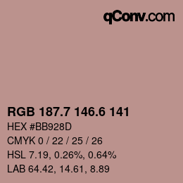 カラーコード: RGB 187.7 146.6 141 | qconv.com