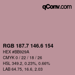 カラーコード: RGB 187.7 146.6 154 | qconv.com