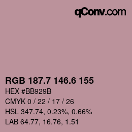 カラーコード: RGB 187.7 146.6 155 | qconv.com