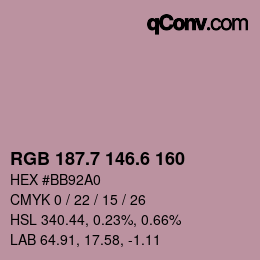 カラーコード: RGB 187.7 146.6 160 | qconv.com
