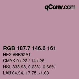 カラーコード: RGB 187.7 146.6 161 | qconv.com