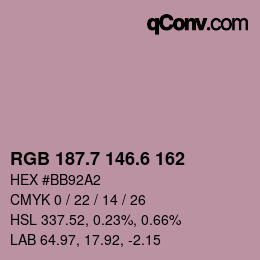 カラーコード: RGB 187.7 146.6 162 | qconv.com