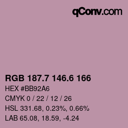 カラーコード: RGB 187.7 146.6 166 | qconv.com