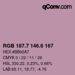 カラーコード: RGB 187.7 146.6 167 | qconv.com